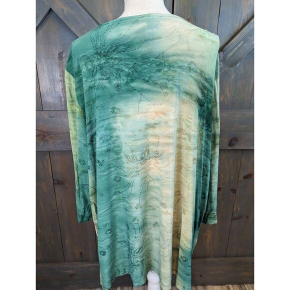 Liz & Me Blouse Top Women's 2X Artwork Green Floral Glitter embellished - Picture 4 of 10